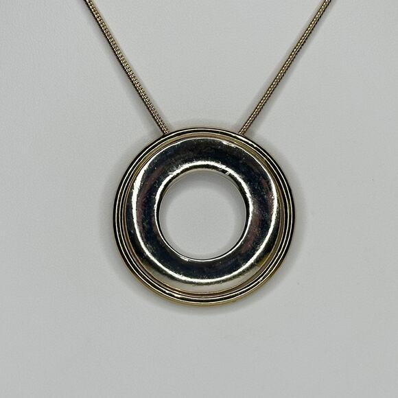 Chicos Round Pendant Gold Silver Tone Mixed Metal Necklace Adjustable ✨ - Picture 2 of 10